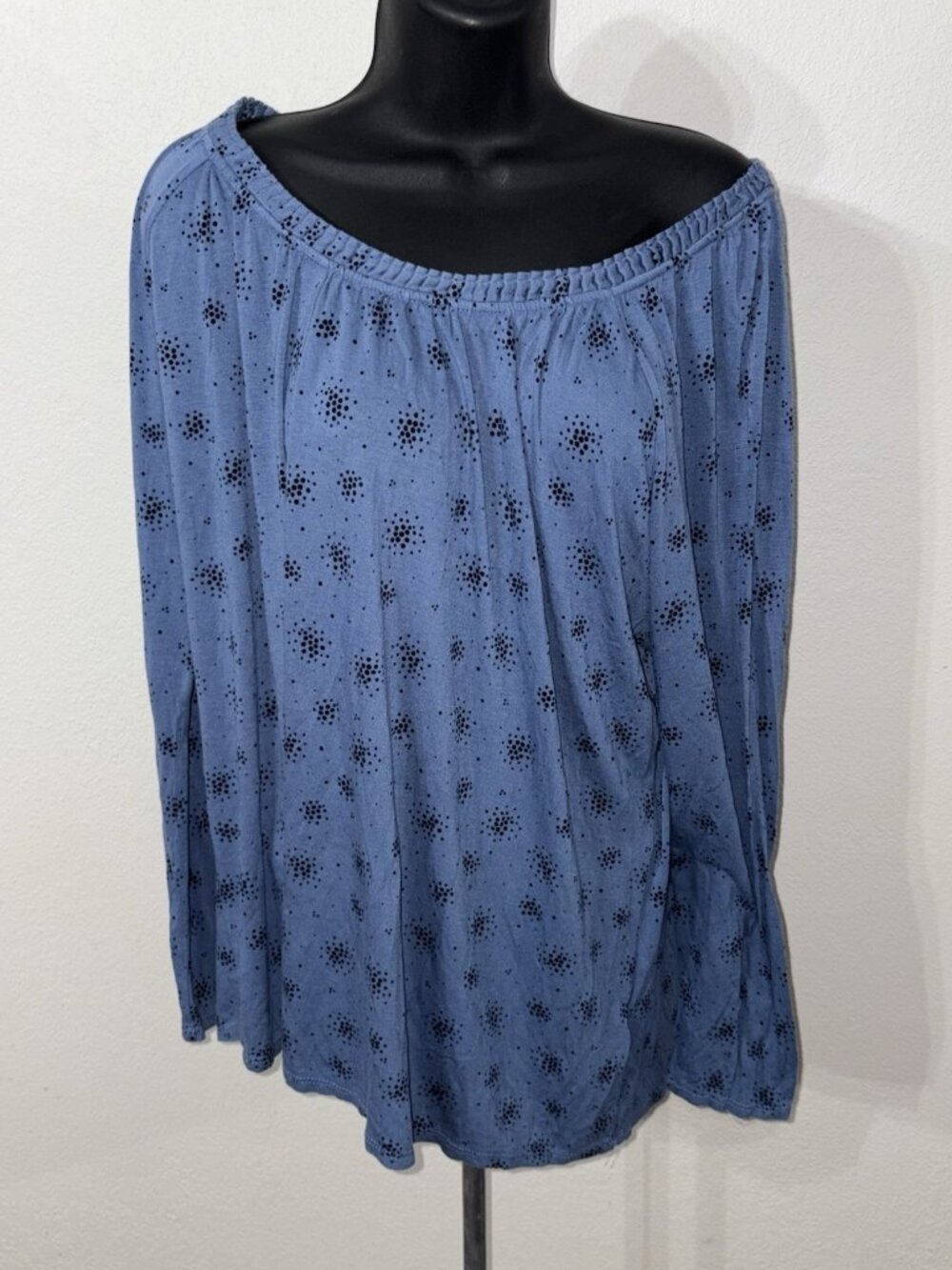 Jaclyn Smith Collection Blouse Top blue black polkadots Long Sleeve Women XL